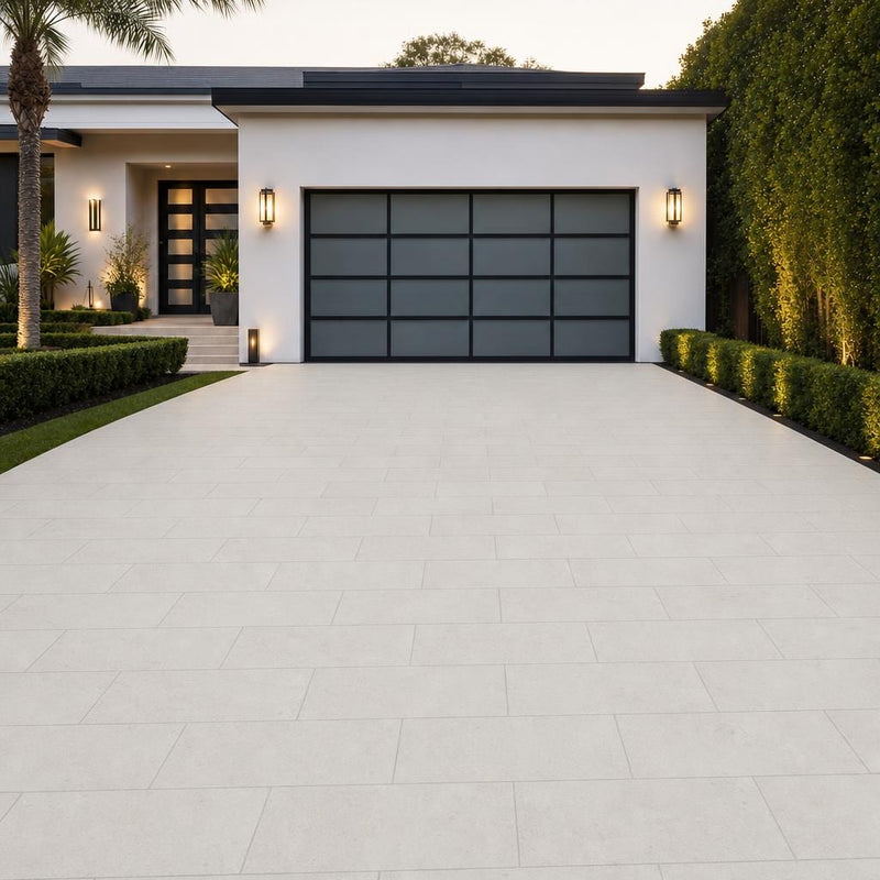 Platinum Ice 12x24 Brushed Limestone Paver — Front Yard driveway