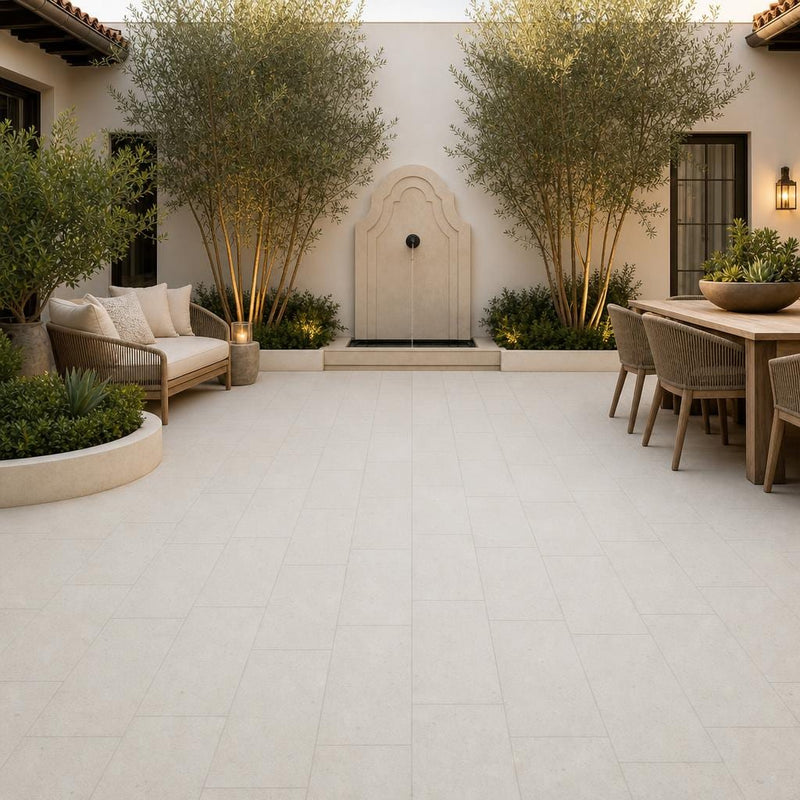 Platinum Ice 12x24x2 Brushed Limestone Paver — Courtyard paving