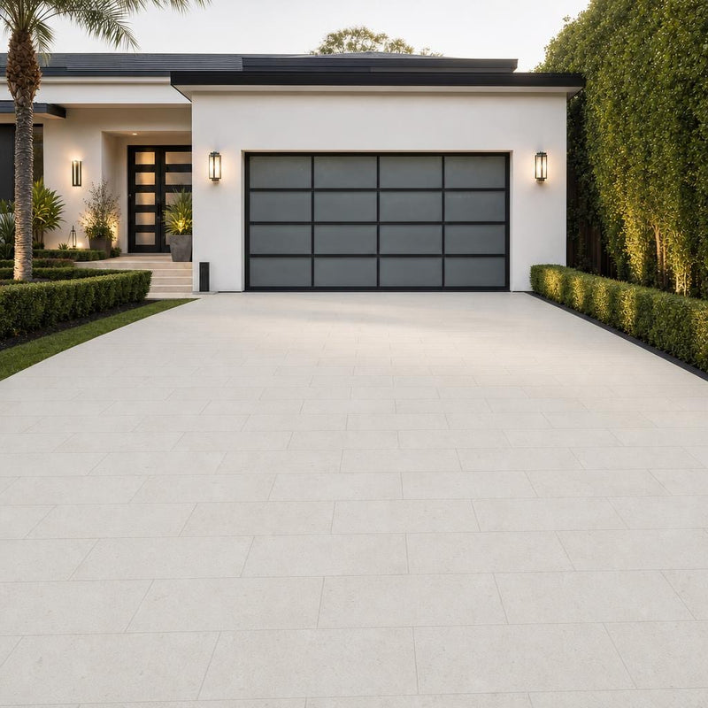 Platinum Ice 12x24x2 Brushed Limestone Paver — Front Yard driveway