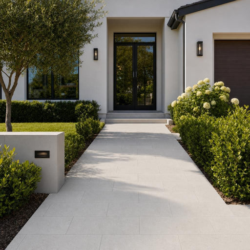 Platinum Ice 12x24x2 Brushed Limestone Paver — Front Yard walkway
