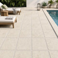 Platinum Ice 24x24 Tumbled Limestone Paver — Backyard pool deck
