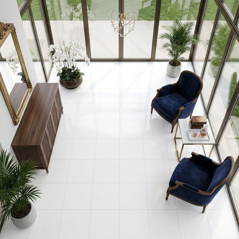 Polar White Marble Tile 18x18 Honed — Sunroom floor