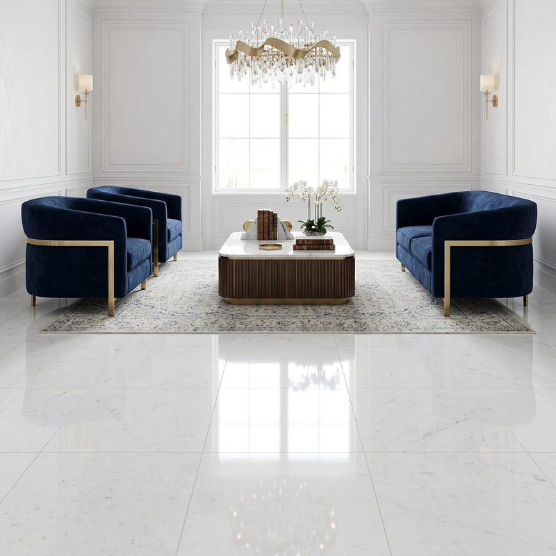 Polar White Marble Tile 18x18 Polished — Family Room floor