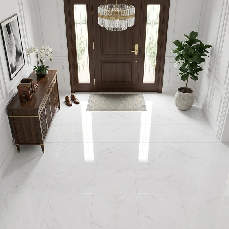 Polar White Marble Tile 18x18 Polished — Foyer floor
