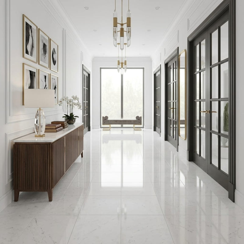 Polar White Marble Tile 18x18 Polished — Hallway floor