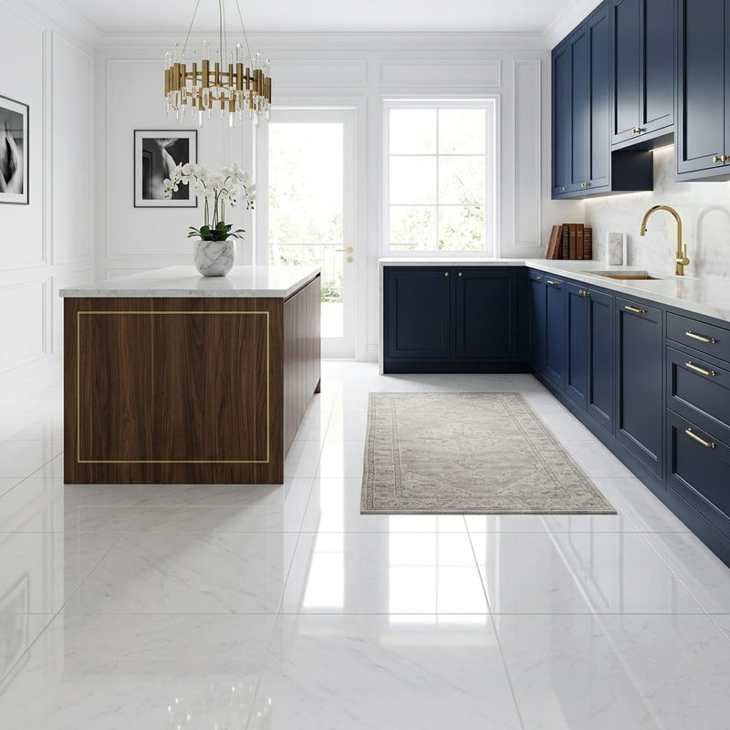 Polar White Marble Tile 18x18 Polished — Kitchen floor