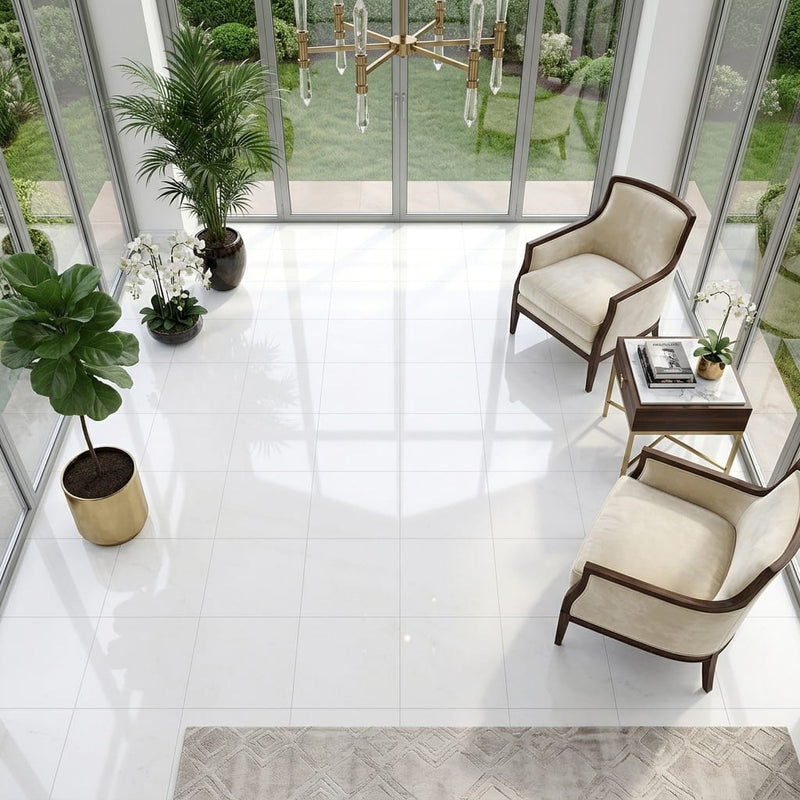 Polar White Marble Tile 18x18 Polished — Sunroom floor