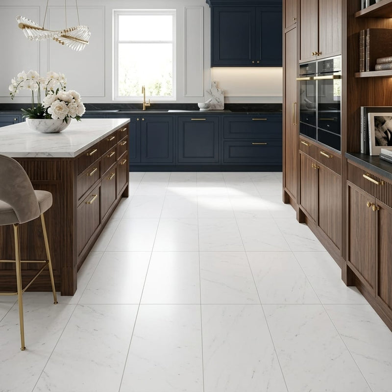 Polar White Marble Tile 18x36 Honed — Kitchen floor