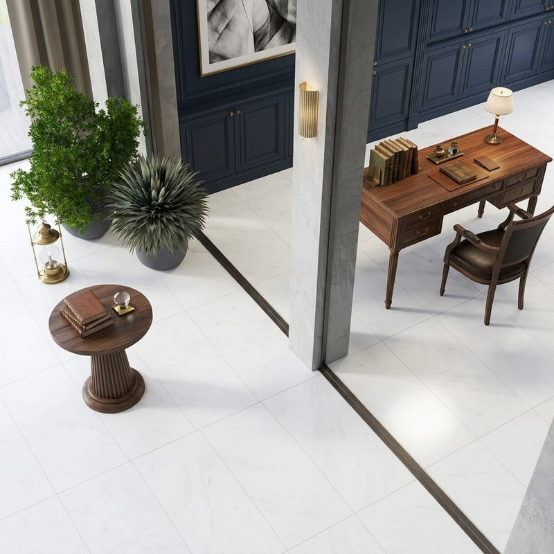 Polar White Marble Tile 18x36 Honed — Living Room floor