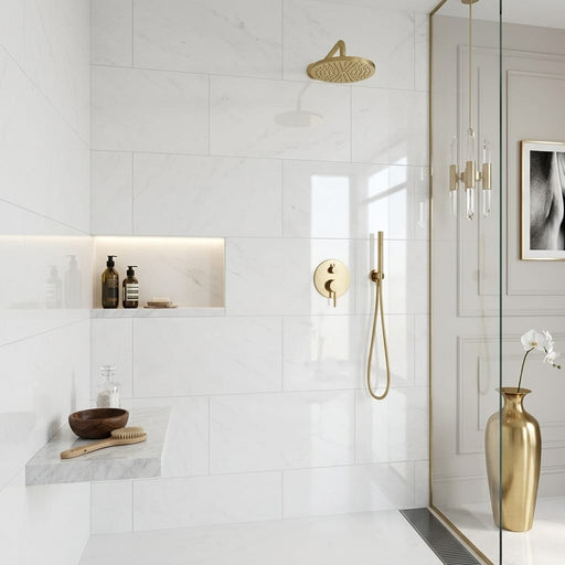 Polar White Marble Tile 18x36 Polished — Bathroom shower wall