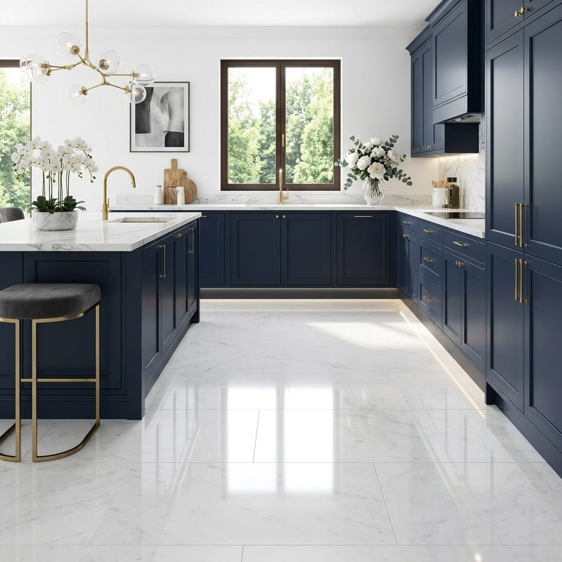 Polar White Marble Tile 18x36 Polished — Kitchen floor