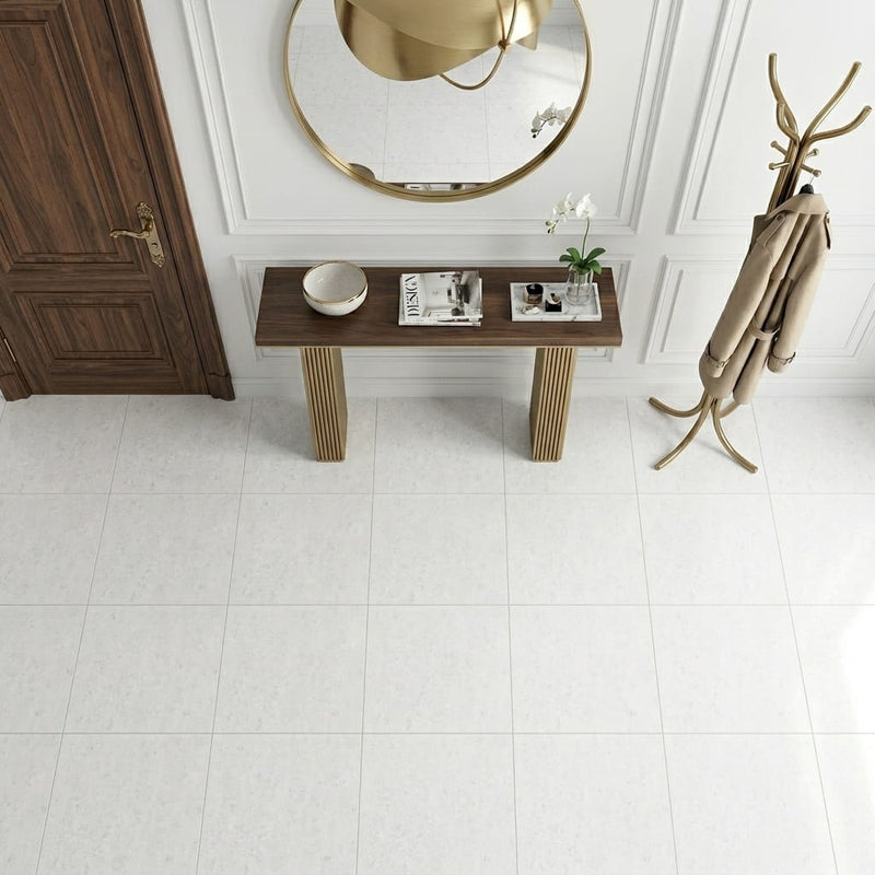 Polar White Marble Tile 24x24 Honed — Foyer floor