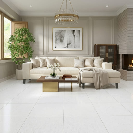 Polar White Marble Tile 24x24 Honed — Living Room floor