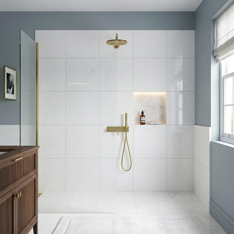 Polar White Marble Tile 24x24 Polished — Bathroom shower wall