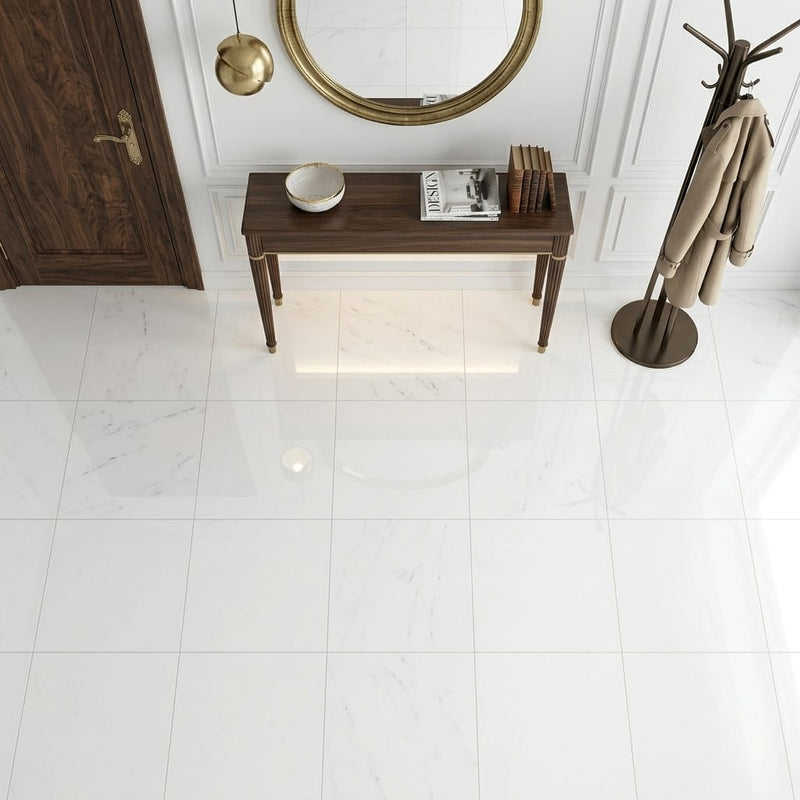 Polar White Marble Tile 24x24 Polished — Foyer floor