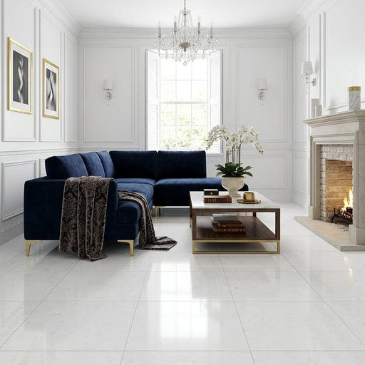 Polar White Marble Tile 24x24 Polished — Living Room floor