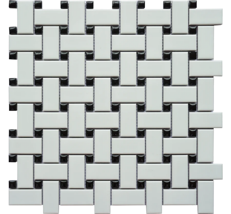 Porcelain Mosaics Black & White 12x12 Basketweave Porcelain Mosaic Tile