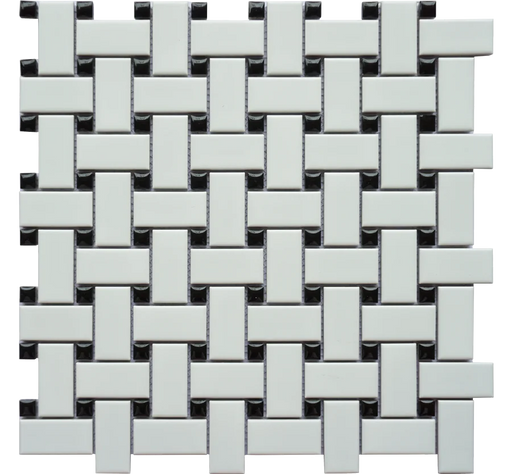 Porcelain Mosaics Black & White 12x12 Basketweave Porcelain Mosaic Tile