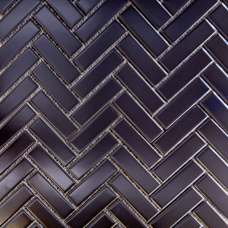Glazed Herringbone Black 1x3 Matte Porcelain Mosaic