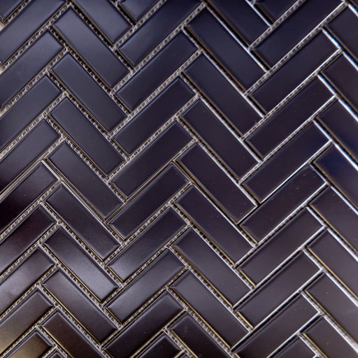 Glazed Herringbone Black 1x3 Matte Porcelain Mosaic