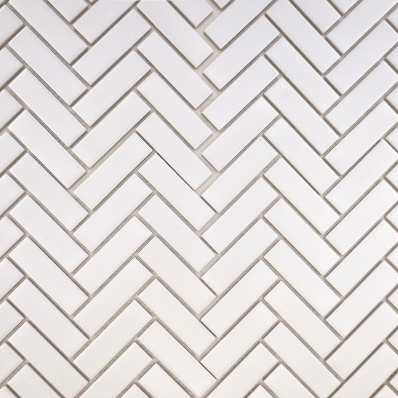 Glazed Herringbone White 1x3 Matte Porcelain Mosaic