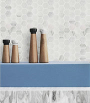 Glazed Hex Matte Carrara White 2x2 Hexagon Marble Look Porcelain Mosaic