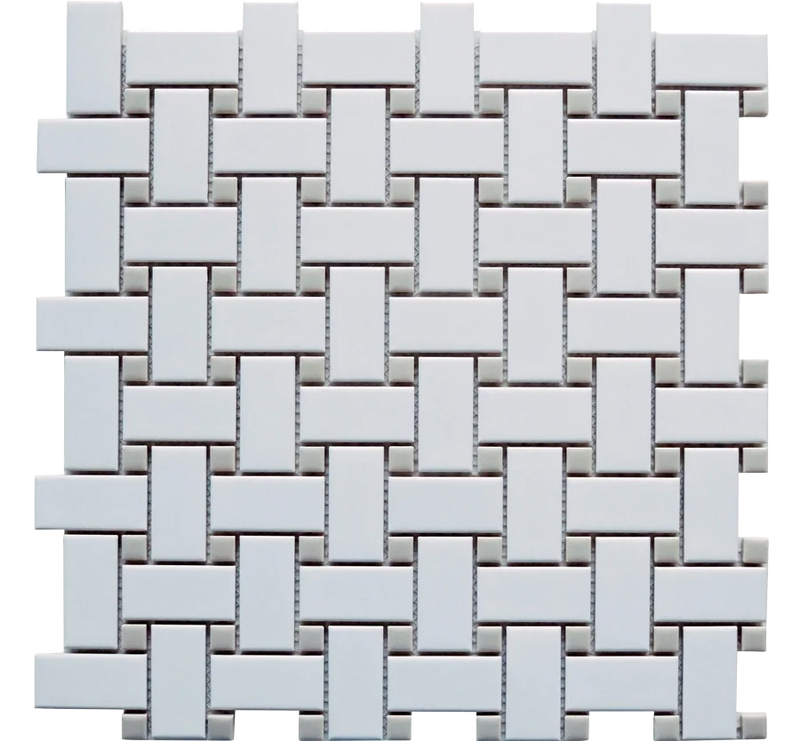 Porcelain Mosaics Gray & White 12x12 Basketweave Porcelain Mosaic Tile