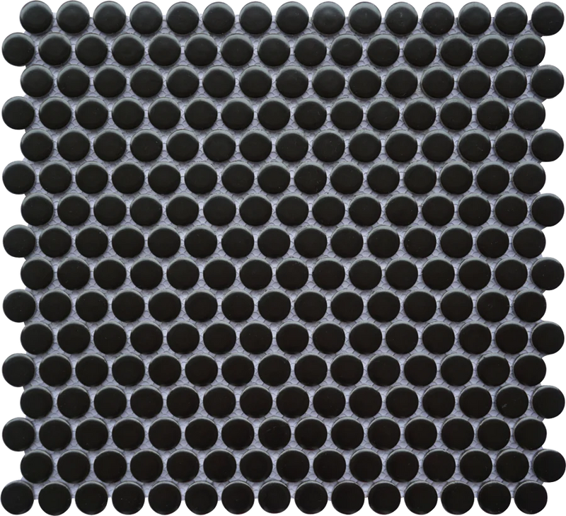 Porcelain Mosaics Black 11.45x12.40 Pennyround Matte Porcelain Mosaic Tile