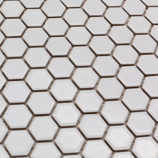 Glazed Matte White 1x1 Hexagon Porcelain Mosaic