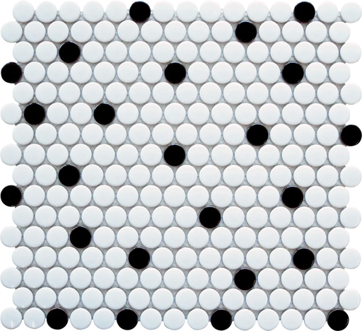 Porcelain Mosaics Black & White 11.45x12.40 Pennyround Matte Porcelain Mosaic Tile