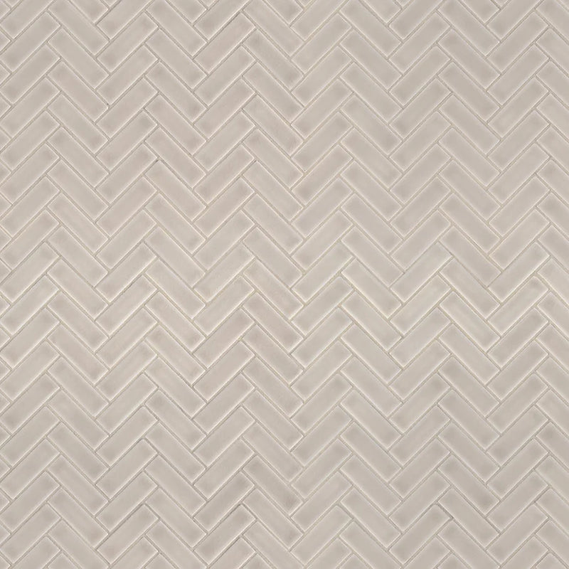 Portico Pearl Herringbone Pattern Glossy Ceramic Mosaic Tile
