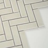 Portico Pearl Herringbone Pattern Glossy Ceramic Mosaic Tile