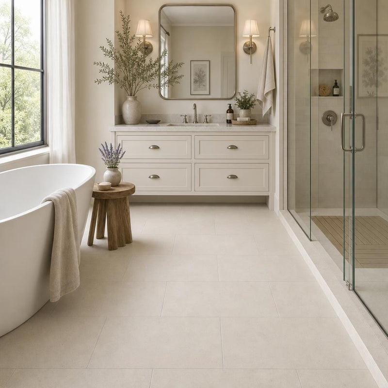 Porto Beige 18x36 Honed Natural Limestone Tile — Primary Bath floor