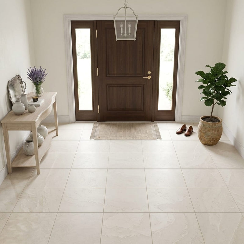 Porto Beige Limestone Tile 18x18 Honed — Foyer floor
