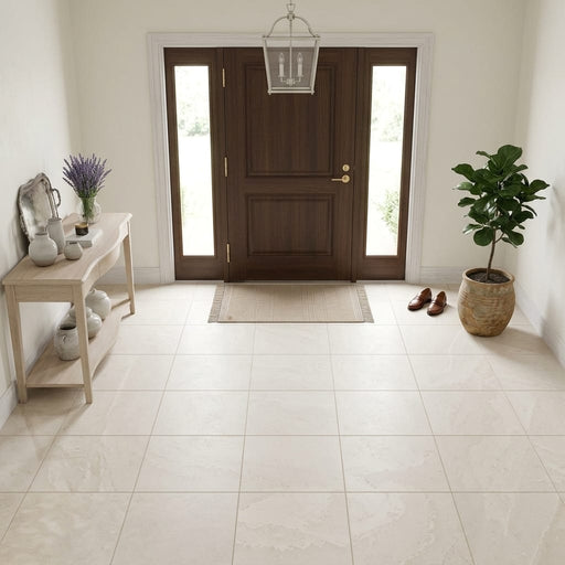 Porto Beige Limestone Tile 18x18 Honed — Foyer floor