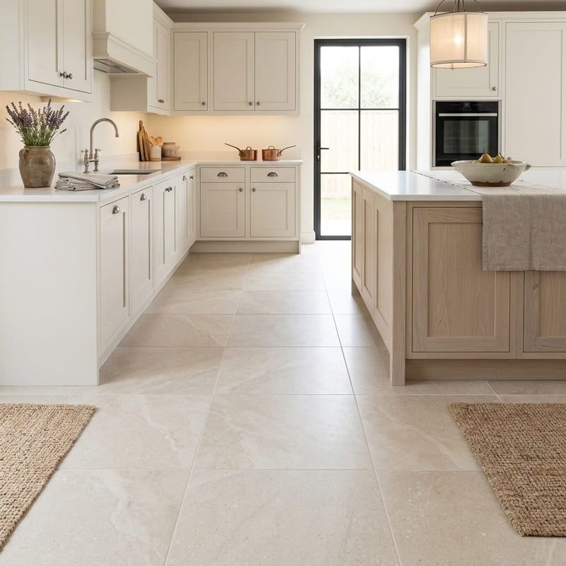 Porto Beige Limestone Tile 18x18 Honed — Kitchen floor