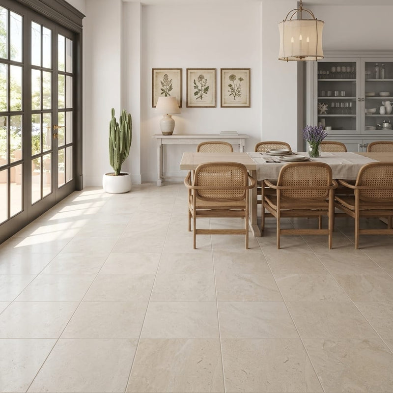 Porto Beige Limestone Tile 18x18 Honed — Living Room floor