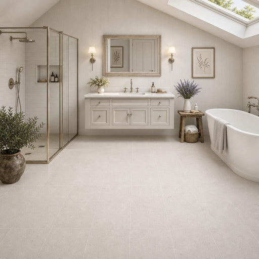 Porto Beige (Semi Rijo) 12x12 Honed Natural Limestone Tile — Bathroom floor