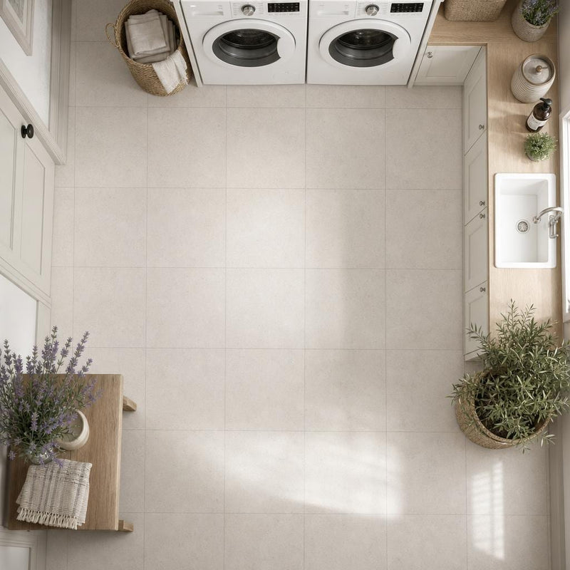 Porto Beige (Semi Rijo) 12x12 Honed Natural Limestone Tile — Laundry Room floor