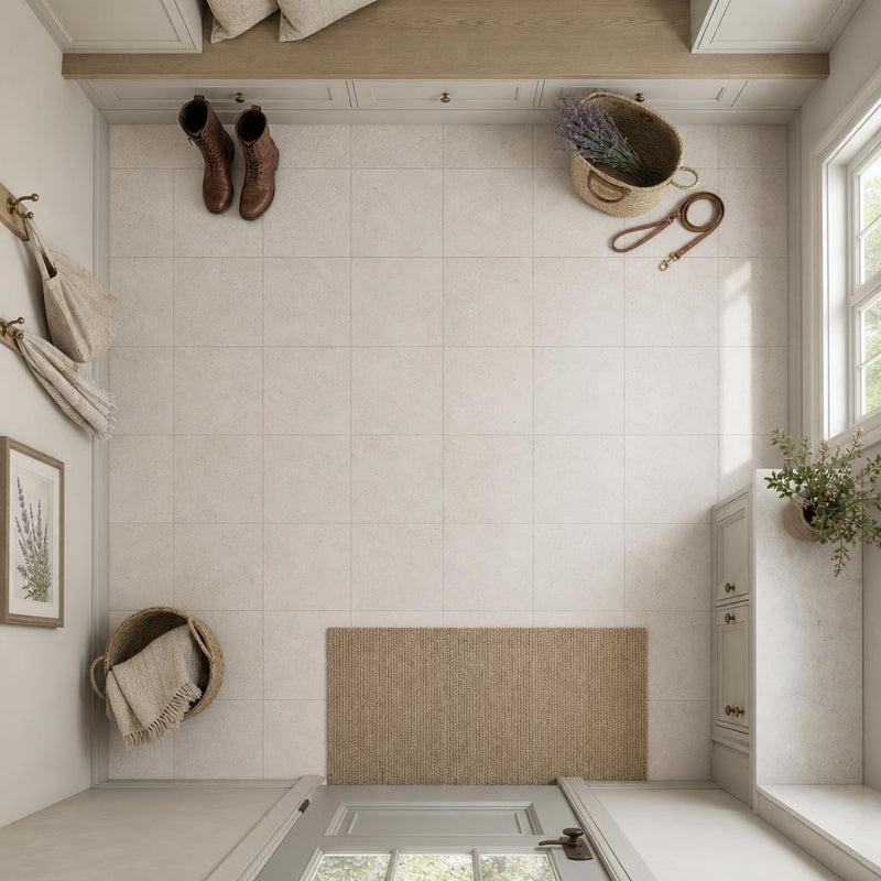Porto Beige (Semi Rijo) 12x12 Honed Natural Limestone Tile — Mudroom floor