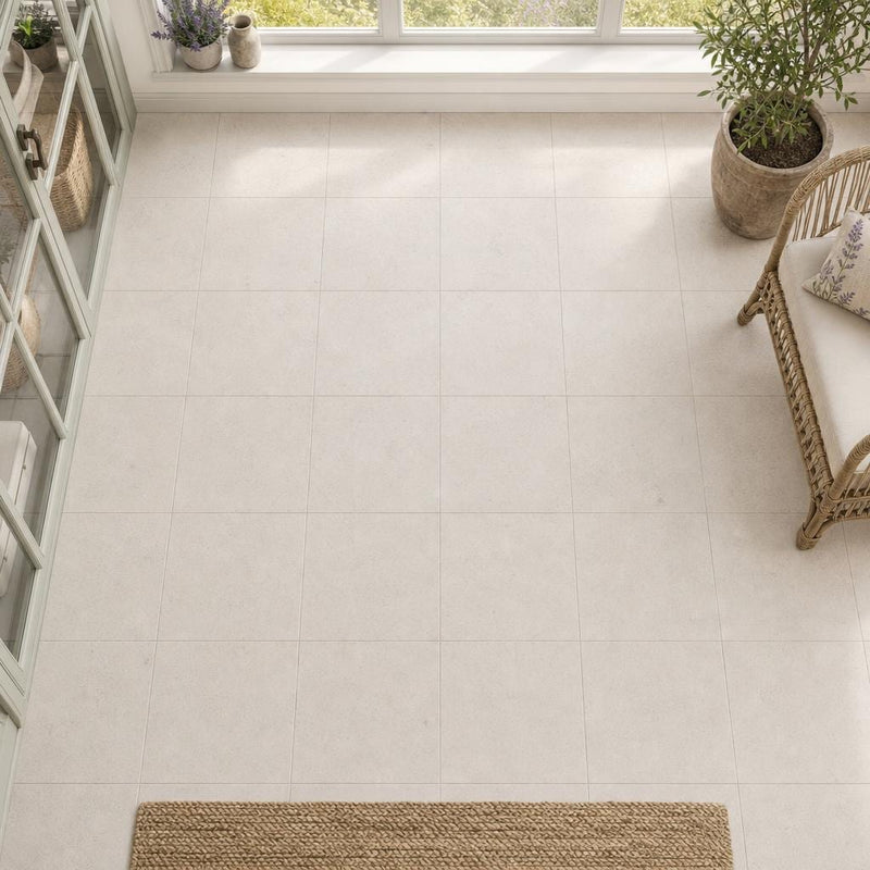 Porto Beige (Semi Rijo) 12x12 Honed Natural Limestone Tile — Sunroom floor