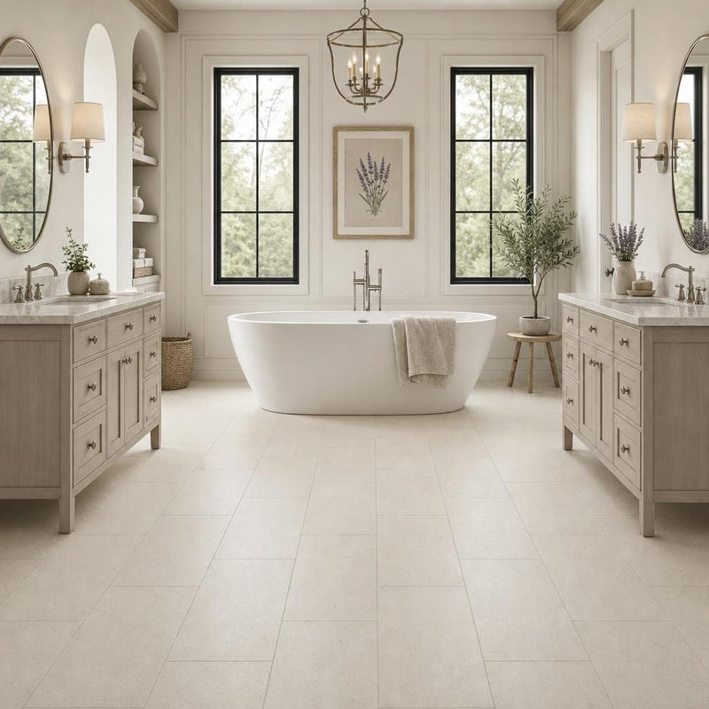 Porto Beige (Semi Rijo) 12x24 Honed Limestone Tile — Bathroom floor