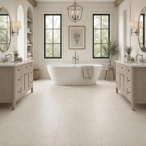 Porto Beige (Semi Rijo) 12x24 Honed Limestone Tile — Bathroom floor