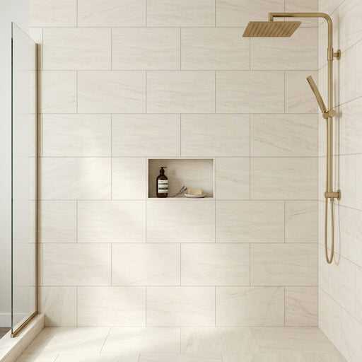 Porto Rosal Limestone Tile 12x24 Honed — Bathroom shower wall