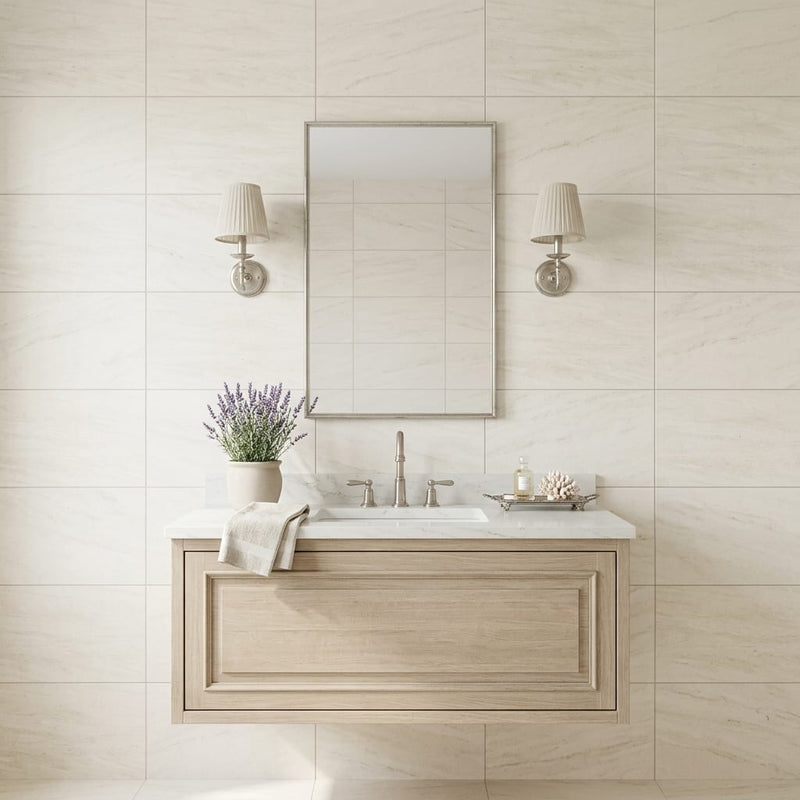 Porto Rosal Limestone Tile 16x24 Honed — Bathroom vanity wall