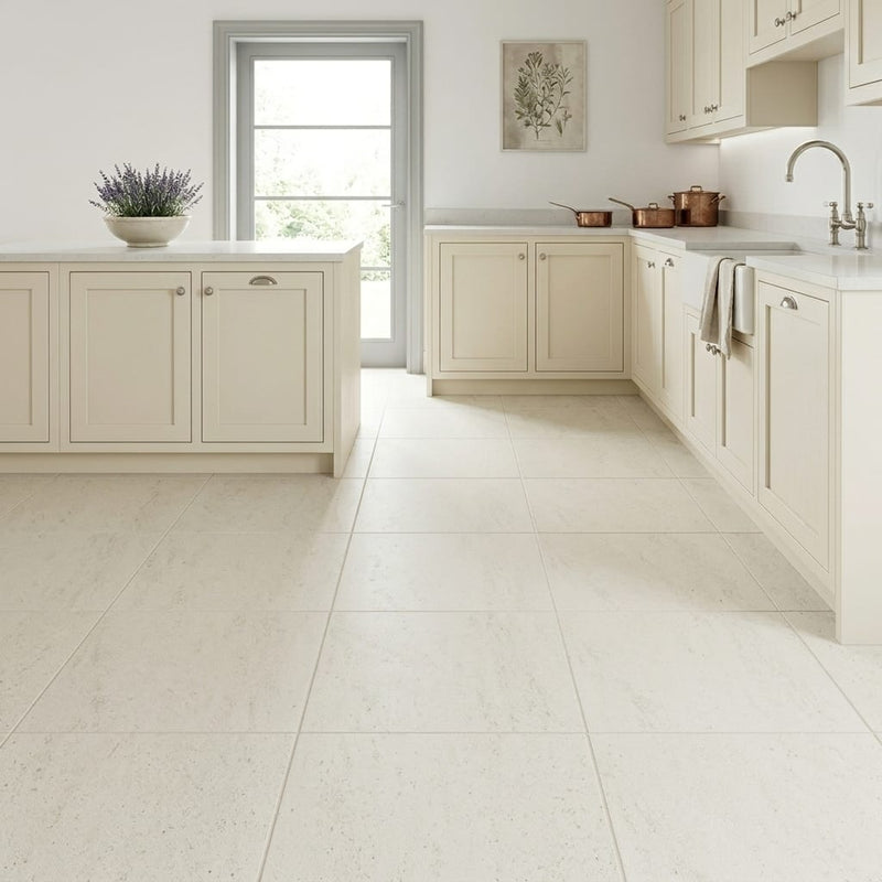 Porto Rosal Limestone Tile 18x18 Honed — Kitchen floor
