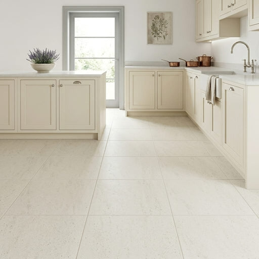 Porto Rosal Limestone Tile 18x18 Honed — Kitchen floor
