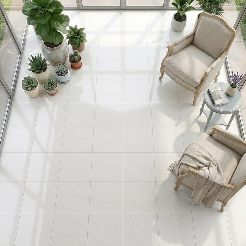 Porto Rosal Limestone Tile 18x18 Honed — Sunroom floor