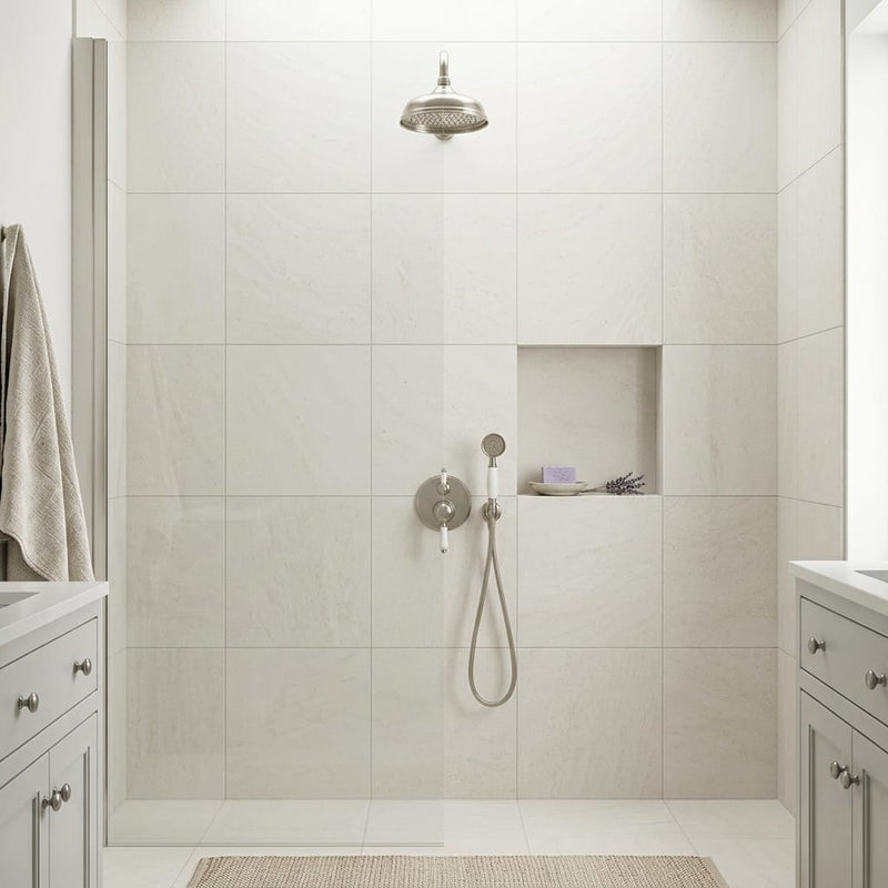 Porto Rosal Limestone Tile 24x24 Honed — Bathroom shower wall