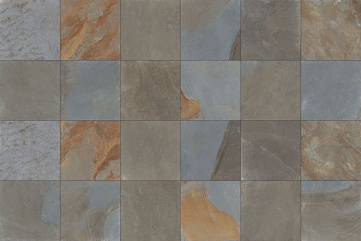 Close-up of Natural Pennsylvania Full Range Porcelain Rough & Straight Edge 24 x 24 x 3/4 Paver, in Natural tones.